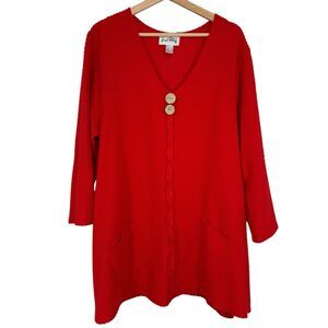 Joseph Ribkoff Womens Red Textured Knit Tunic Top Size 12 Artsy Lagenlook